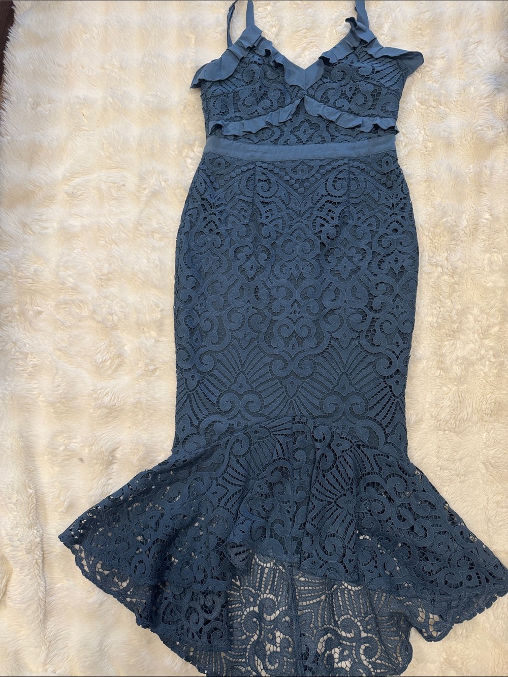 Lace Mermaid Hem Skirt in Slate Blue